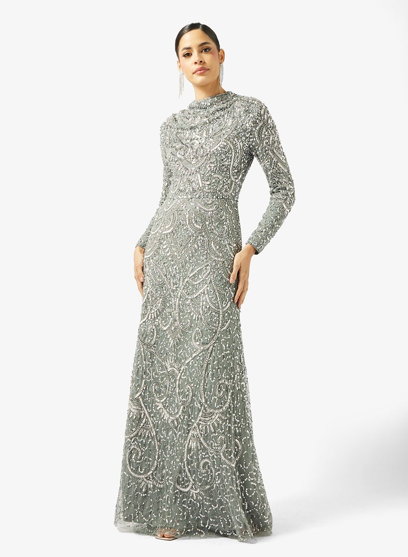 MARYISA Cowl Neck Sequin Maxi Dress - Image 1